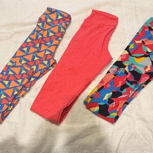 NWOT LuLaRoe Kids Leggings Trio - Coral, Multi-Color Geometric & Abstract Prints